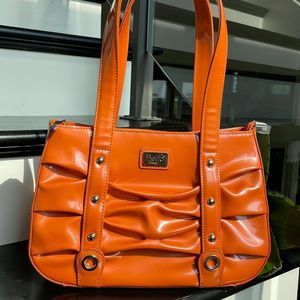 Beijo New genuine leather shoulder handbag purse patent orange